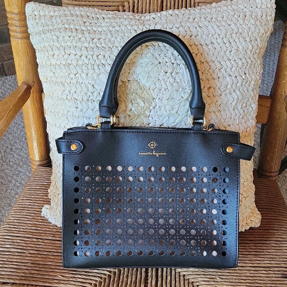 Nanette Lepore Erica, perforated/cutout black shoulder bag/hand bag